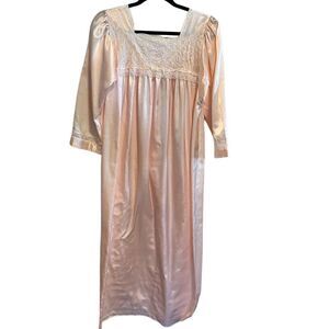 Vintage Christian Dior Pink Satin Women's Long Nightgown Lace Ribbon Detail, M